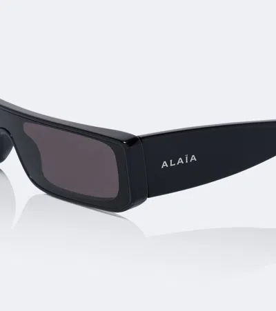 Alaïa Lettering Logo Rectangular Sunglasses In Black