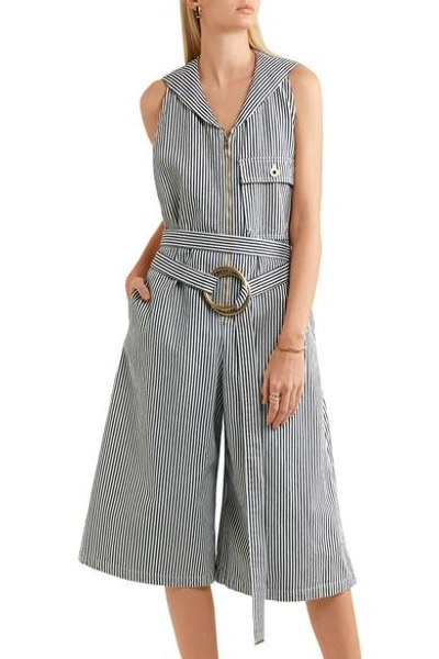 Shop Chloé Open-back Striped Cotton Jumpsuit