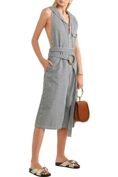 Shop Chloé Open-back Striped Cotton Jumpsuit