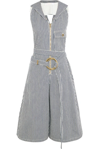 Shop Chloé Open-back Striped Cotton Jumpsuit