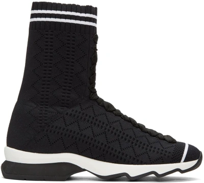 Shop Fendi Black Sock High-top Sneakers In F0kjr Black/white