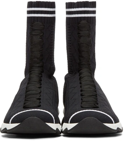 Shop Fendi Black Sock High-top Sneakers In F0kjr Black/white