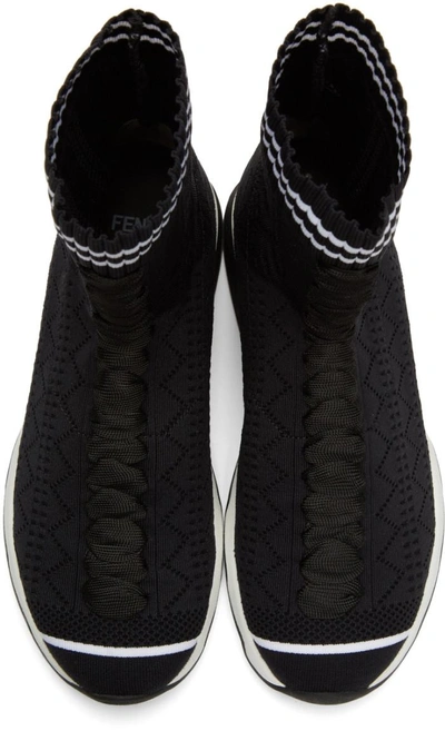 Shop Fendi Black Sock High-top Sneakers In F0kjr Black/white