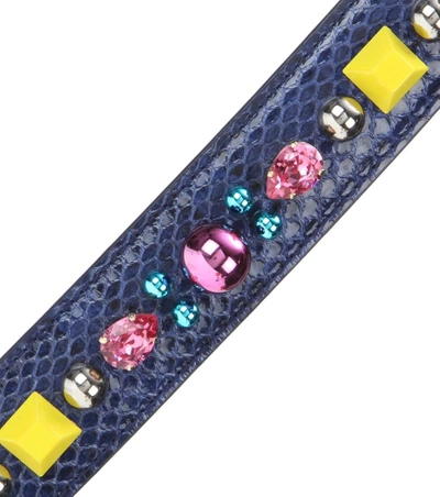 Shop Dolce & Gabbana Embellished Snakeskin Shoulder Strap In Blue