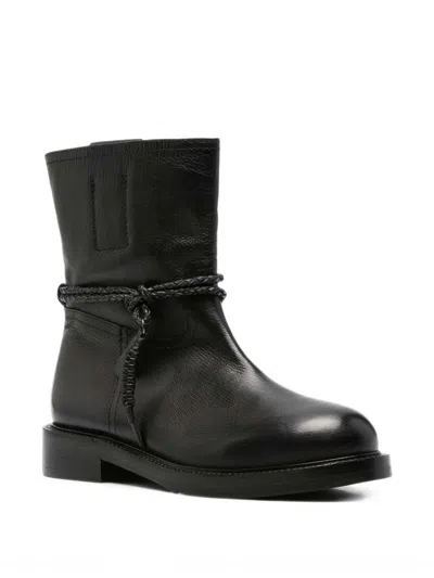 Zolfo Braided-strap Leather Boots In Black