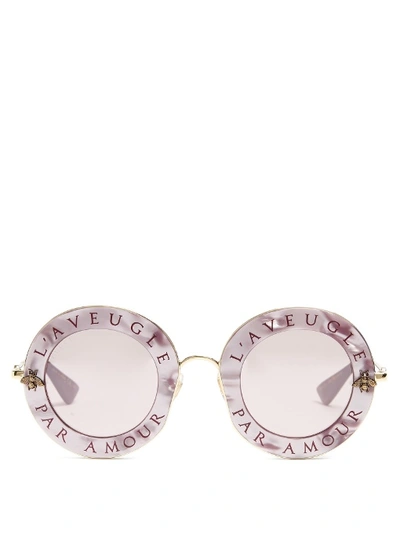 Gucci L'aveugle Par Amour Metal Sunglasses In Pink Multi