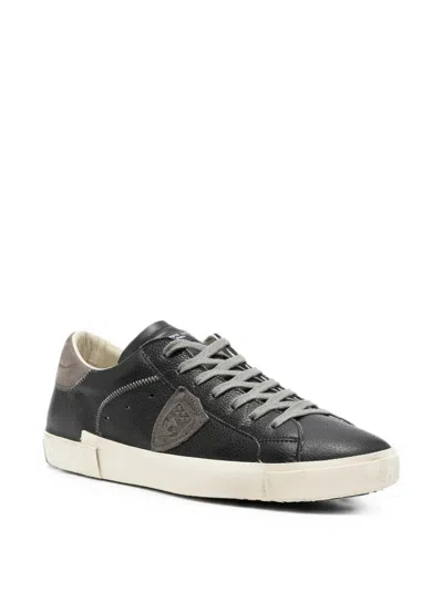Philippe Model Prsx Logo-patch Leather Sneakers In Black