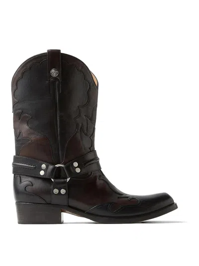 Versace Sylvester Leather Texan Boots In Brown