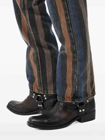 Versace Sylvester Leather Texan Boots In Brown