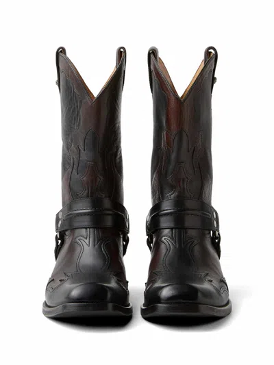 Versace Sylvester Leather Texan Boots In Brown