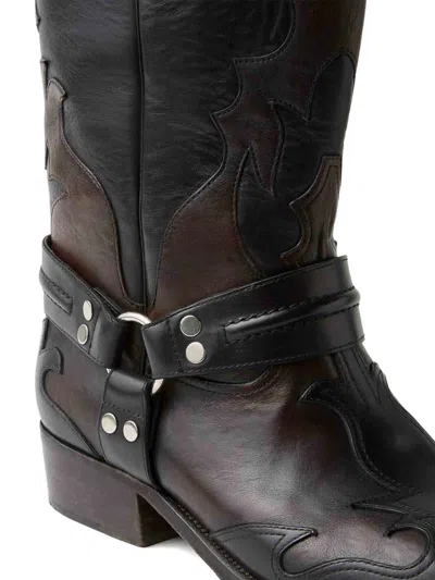 Versace Sylvester Leather Texan Boots In Brown