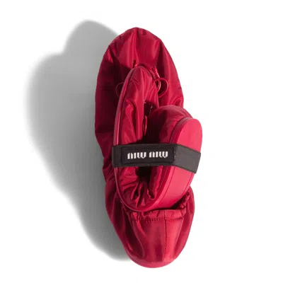 Miu Miu Foldable Technical Fabric Ballerinas In Ruby Red