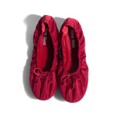 Miu Miu Foldable Technical Fabric Ballerinas In Ruby Red