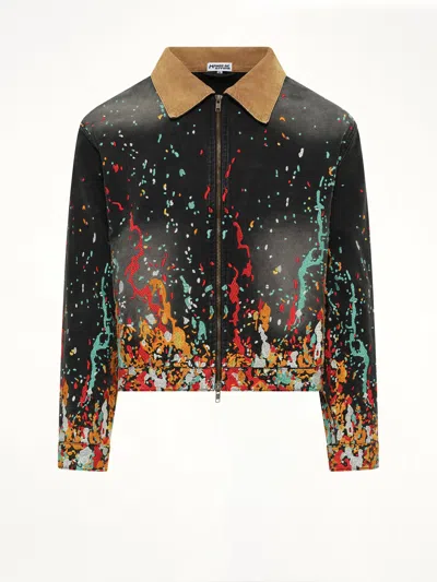 House Of Errors Paint-splatter Corduroy-collar Jacket In Black