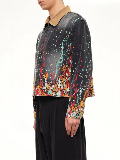 House Of Errors Paint-splatter Corduroy-collar Jacket In Black