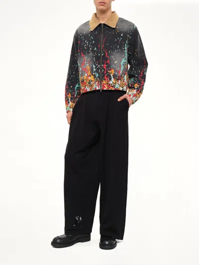 House Of Errors Paint-splatter Corduroy-collar Jacket In Black