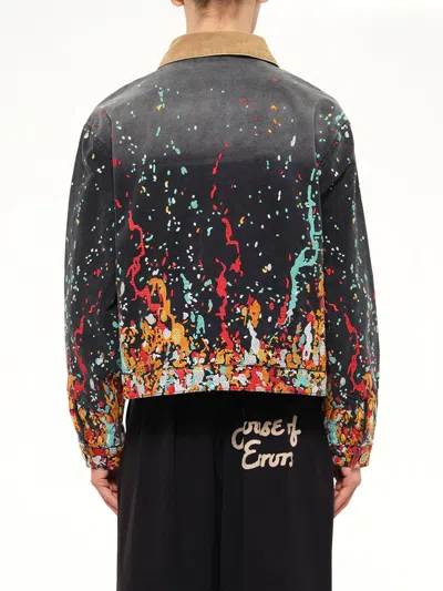 House Of Errors Paint-splatter Corduroy-collar Jacket In Black