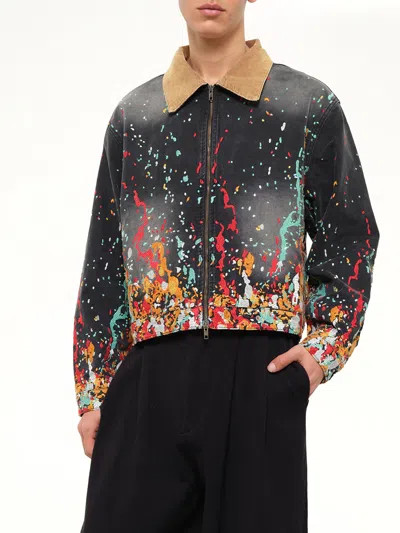 House Of Errors Paint-splatter Corduroy-collar Jacket In Black