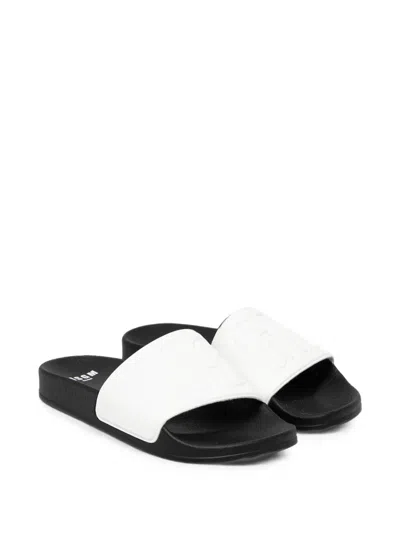 Msgm Logo-embossed Slides In White