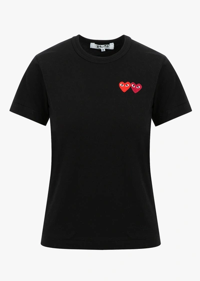 Comme Des Garçons Play Double Heart Patch T-shirt In Black
