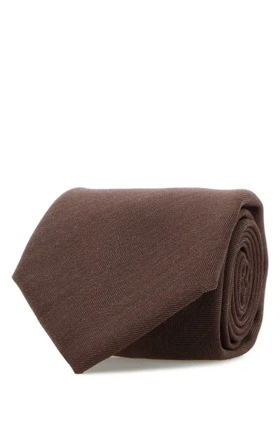 Brioni Herringbone-pattern Wool Tie In Brown