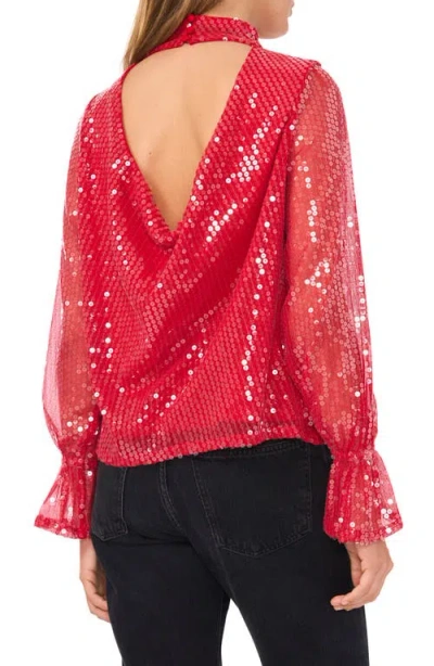 1.state Drape Back Sequin Top In Deep Rouge