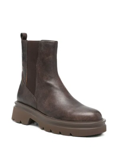 Bruno Premi Elasticated-panel Leather Ankle Boots In Brown