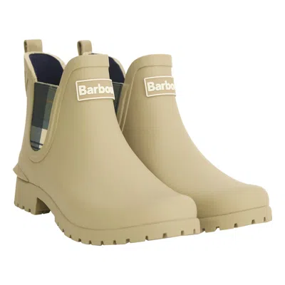 Barbour Plaid Panel Short Rain Boot In Neutral
