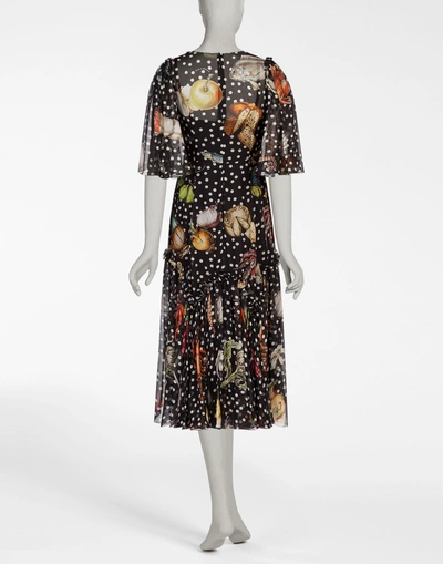 Shop Dolce & Gabbana Printed Silk Chiffon Dress In Polka Dot Print