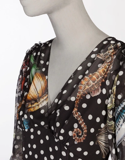 Shop Dolce & Gabbana Printed Silk Chiffon Dress In Polka Dot Print