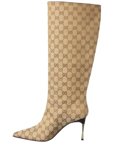 Gucci Knee Length Stiletto Heel Pointed Toe Boots In Neutral