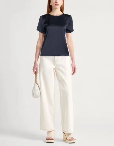 Weekend Max Mara Simple Solid Satin T-shirt In Blue