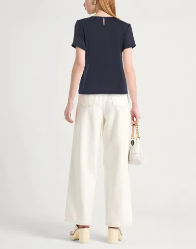 Weekend Max Mara Simple Solid Satin T-shirt In Blue