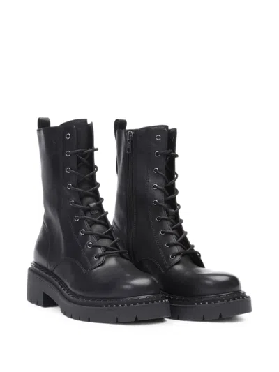 Ash Lace-up Leather Ankle Boots In Black