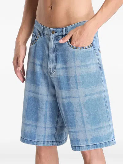 Pleasures Experiment Check-pattern Shorts In Blue