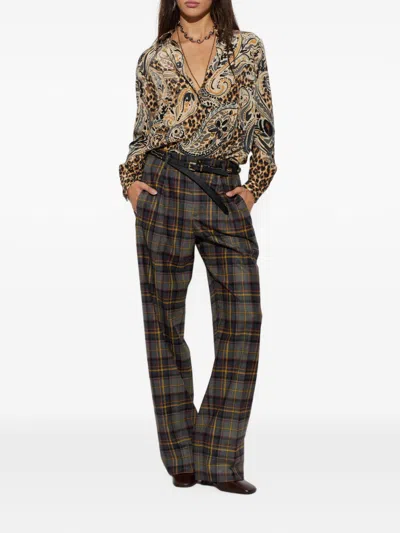 Etro Multicolor Shirt With Classic Collar And All-over Floral Animalier Silk In Brown