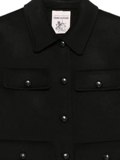 Semicouture Alisa Wool Jacket Long Sleeves Pockets In Black
