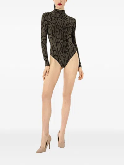 Wolford Shimmering Python Bodysuit In Gray