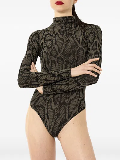Wolford Shimmering Python Bodysuit In Gray