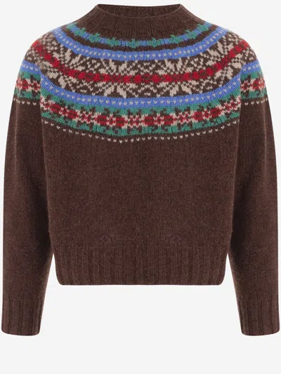 Howlin' Howlin Wool Sweater With Jacquard Pattern In Brown