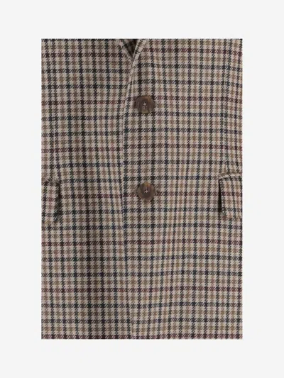 Tagliatore Wool Jacket With Check Pattern In Brown