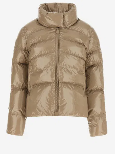 Pinko Beige High Collar Quilted Nylon Down Jacket In Neutral