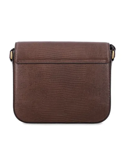 Sessun Structured Lizard-embossed Mini Box Handbag With Adjustable Strap In Brown
