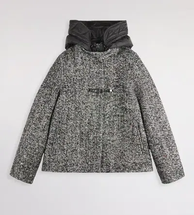 Fay Herringbone Toggle Coat In Black