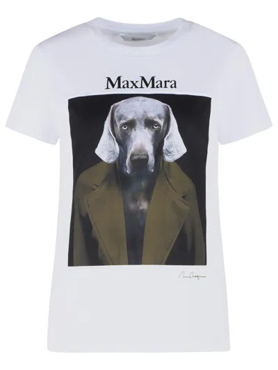 Max Mara Slim Fit Cotton T-shirt With Graphic Print And Contrast Logo In White