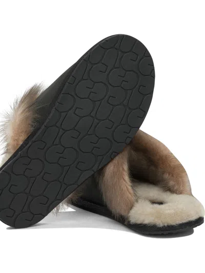 Ugg Leather Fur-lined Round-toe Flat Mules In Black