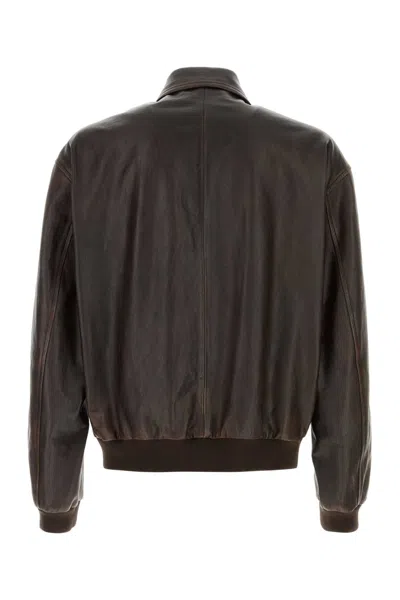 Prada Brown Leather Jacket In Brown