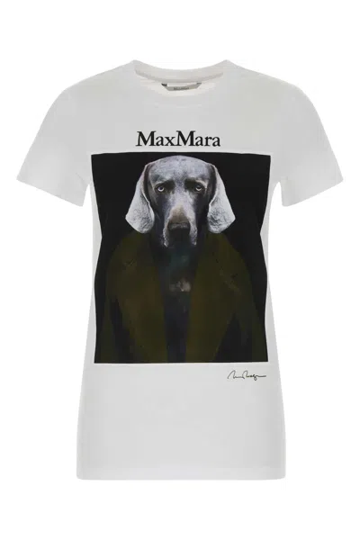 Max Mara Slim Fit Cotton T-shirt With Graphic Print And Contrast Logo In White