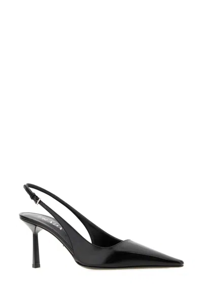 Prada Black Leather Pumps In Black