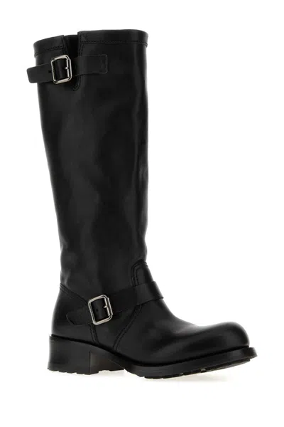 Prada Black Leather Boots In Black